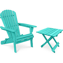 ICONIK INTERIOR Table + Chaise de jardin Adirondack en bois - Set - Alana Vert