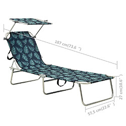 vidaXL Chaise longue pliable avec auvent motif de feuilles aluminium pas cher