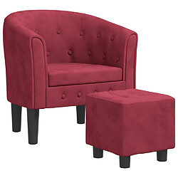 vidaXL Fauteuil avec repose-pied rouge bordeaux velours