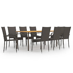 Salle à manger de jardin 9 pcs,Table et chaise à dîner Résine tressée Marron -MN66567