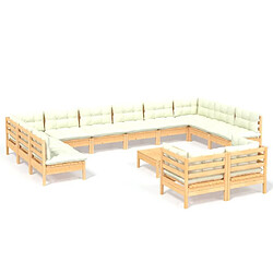 Maison Chic Salon de jardin 13 pcs + coussins - Mobilier/Meubles de jardin - Table et chaises d'extérieur crème bois de pin -MN54638