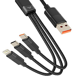 LinQ Câble USB vers Lightning + 2 USB-C 60W Charge Rapide Longueur 1.2m Noir