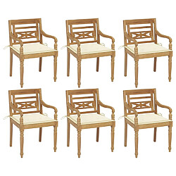 vidaXL Chaises Batavia avec coussins lot de 6 Bois de teck solide