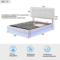 Acheter ComfortXL Lit Double 140x200 Cm Avec Éclairage LED, Rangement Hydraulique Blanc