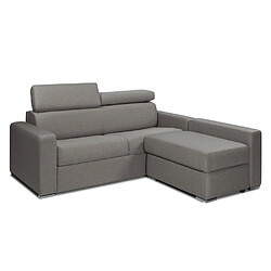 Inside 75 Canapé d'angle SIDNEY COMPACT express sommier lattes avec chauffeuse coffre tweed gris silex matelas 16 cm