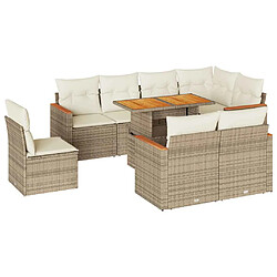 vidaXL Salon de jardin avec coussins 9 pcs beige résine tressée acacia