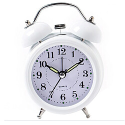 numérique 3d double cloche horloge carillon horloge fort réveil batterie puissance 3 pouces blanc