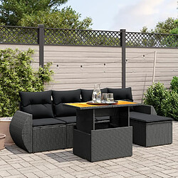 Maison Chic Ensemble Tables et chaises d'extérieur 6pcs avec coussins,Salon de jardin noir résine tressée -GKD648002