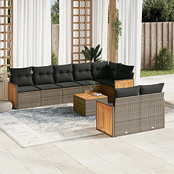 Maison Chic Salon de jardin 9 pcs avec coussins | Ensemble de Table et chaises | Mobilier d'Extérieur gris résine tressée -GKD17714