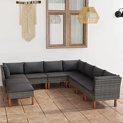 Maison Chic Salon de jardin 9 pcs + coussins - Mobilier/Meubles de jardin - Table et chaises d'extérieur Résine tressée Gris -MN52657