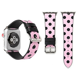 Wewoo Bande de montre-bracelet en cuir véritable simple motif à pois pour Apple Watch série 3 & 2 & 1 42mm rose + noir