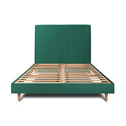 Sommeil de plomb Lit 140x200cm avec tête de lit tapissier velours et sommier kit vert - Hauteur totale : 29cm