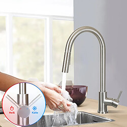 Acheter NETTLIFE Robinet de cuisine avec pomme de douche extensible, à haute pression, en acier inoxydable à jet double et pivotant à 360 °, Nickel