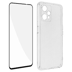 Avizar Coque Realme 9 Pro Plus et 9 4G Silicone Souple Film Verre Trempé 9H noir