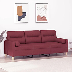 Maison Chic Canapé 3 places avec oreillers,Sofa de Salon,Canapé droit décoratifs bordeaux 180 cm tissu -GKD582763