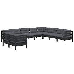 Avis Maison Chic Salon de jardin 10 pcs + coussins - Mobilier/Meubles de jardin - Table et chaises d'extérieur Noir Bois de pin solide -MN90170