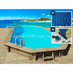 Habitat Et Jardin Piscine bois Palma - 7.57 x 4.07 x 1.31 m + Bâche à bulles 180 µ + Bâche hiver 280 gr/m²