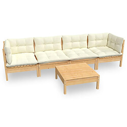 Maison Chic Salon de jardin 5 pcs + coussins - Mobilier/Meubles de jardin - Table et chaises d'extérieur crème bois de pin massif -MN42587