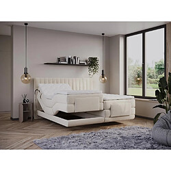 Vente-Unique Ensemble complet boxspring tête de lit coutures verticales + sommiers relaxation électrique + matelas + surmatelas - 2 x 80 x 200 cm - Velours - Beige - DONISI de PALACIO