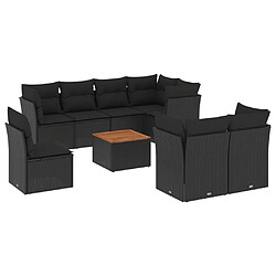 Maison Chic Ensemble Tables et chaises d'extérieur 9 pcs avec coussins,Salon de jardin noir résine tressée -GKD703673