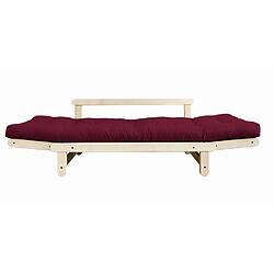 Acheter Inside 75 Banquette méridienne futon BEAT pin naturel tissu bordeaux couchage 75x200 cm.