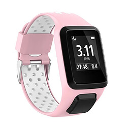 Bracelet de montre en silicone double couleur souple compatible pour TomTom 2/3Music(Rose+Blanc)