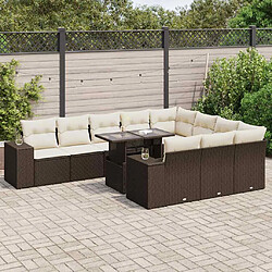 vidaXL Salon de jardin et coussins 11 pcs marron résine tressée