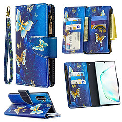 Etui en PU fermeture éclair à motifs papillon cyan pour votre Samsung Galaxy Note 10/Note 10 5G