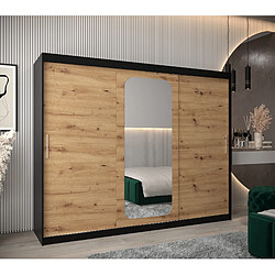 Abiks Meble Armoire PROMO T2 À Portes Coulissantes 200/250/62 3 Portes (Noir/Artisan)