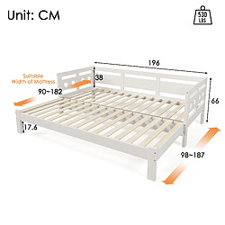 Avis KOMHTOM Daybed daybed blanc, lit extensible, 90.190 cm, bois de pin massif, avec 2 pièces