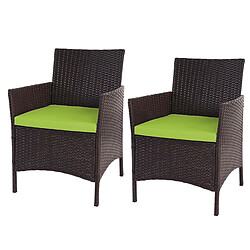 Decoshop26 Lot de 2 chaises de jardin poly-rotin marron chiné coussins verts 04_0000469