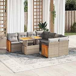 vidaXL Salon de jardin avec coussins 9 pcs beige résine tressée acacia