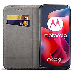 Htdmobiles Housse etui portefeuille avec coque interieure en silicone pour Motorola Moto G04 / G04s / G24 / G24 Power / E14 + verre trempe - OR MAGNET