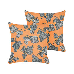 Beliani Lot de 2 coussins SPIREA 45 x 45 cm Motif de plante Orange Noir