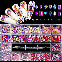 Strass 3D Diamant Gem Nail Art Décor DIY Artisanat Fabrication De Bijoux Rouge + Rose