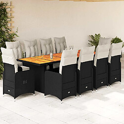 vidaXL Ensemble de bistro de jardin 11 pcs coussins noir poly rotin 