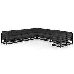 Maison Chic Salon de jardin 10 pcs + coussins - Mobilier/Meubles de jardin - Table et chaises d'extérieur Noir Bois de pin massif -MN70874