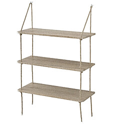 Helloshop26 Étagère murale avec 3 tablettes avec fixation de corde 60 cm aspect en bois 03_0001714