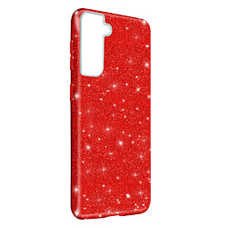 Avizar Coque Samsung Galaxy S21 Plus Paillette Amovible Silicone Semi-rigide Rouge