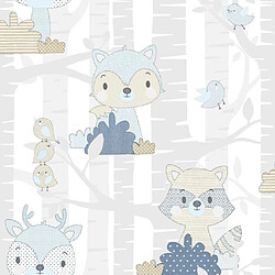 Noordwand Papier peint Mondo baby Forest Animals Blanc et bleu