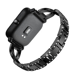 Wewoo Bracelet pour montre connectée en acier inoxydable massif serti de diamants de Amazfit 20mm Noir