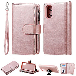 Etui en PU fermeture éclair magnétique détachable 2 en 1 avec support or rose pour votre Samsung Galaxy S20