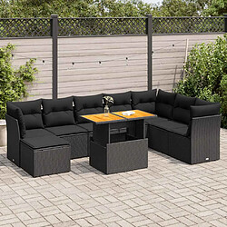 vidaXL Salon de jardin 9 pcs avec coussins noir résine tressée