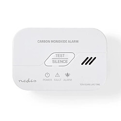 Détecteur de Monoxyde de Carbone NEDIS - Alarme 85dB - Conformité EN50291 - Blanc Rectangulaire - Pile