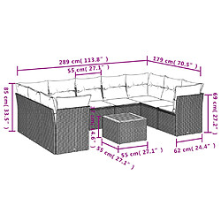 Avis Maison Chic Salon de jardin avec coussins 10 pcs | Ensemble de Table et chaises | Mobilier d'Extérieur gris résine tressée -GKD16395