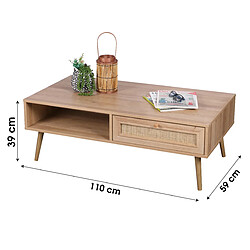 Table basse en cannage bali avec 1 tiroir et 1 niche de rangement 110 x 59 x H 39 cm+Urban Living