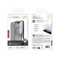 Avis Tiger Verre Trempé pour iPhone 15 Recyclé Confidentiel Ultra-résistant Noir transparent