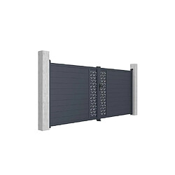 Acheter Vente-Unique Portail électrique battant aluminium semi plein à motifs L397 x H181 cm anthracite GREGOR