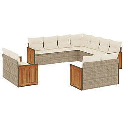 Maison Chic Salon de jardin 11 pcs avec coussins | Ensemble de Table et chaises | Mobilier d'Extérieur beige résine tressée -GKD89523