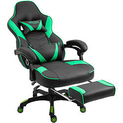 Decoshop26 Fauteuil de bureau chaise gaming repose-pieds télescopique accoudoirs coussins de renforcement en PVC noir / vert 10_0002672 pas cher